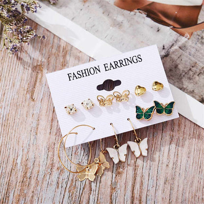 Cubic Zirconia & Acrylic Goldtone Butterfly Earrings Set