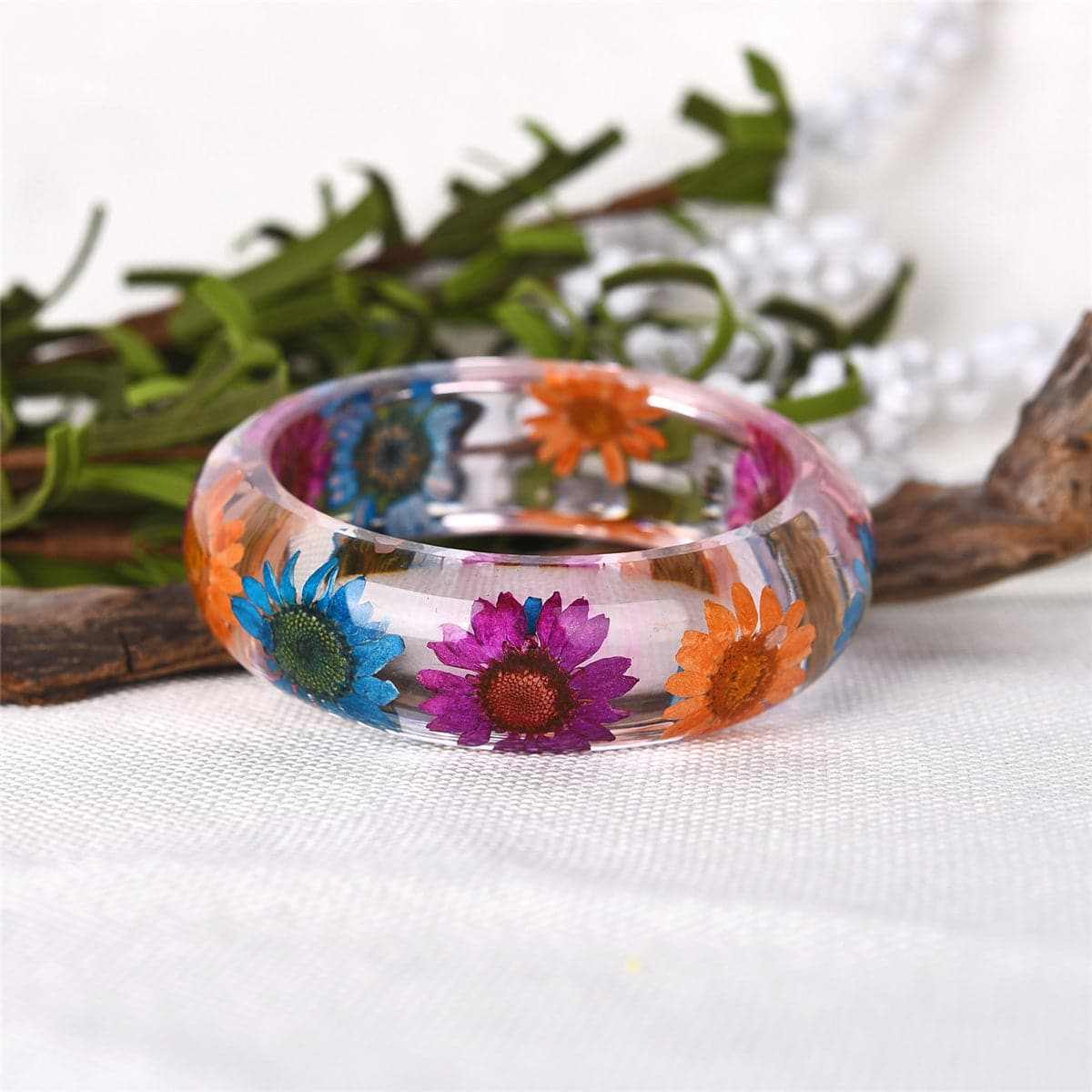 Purple & Blue Dried Flower Bangle