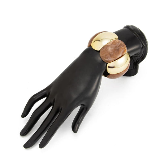 Light Coffee Resin & Goldtone Petals Stretch Bracelet