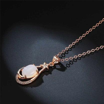 Cubic Zirconia & Jade Rose Goldtone Pendant Necklace