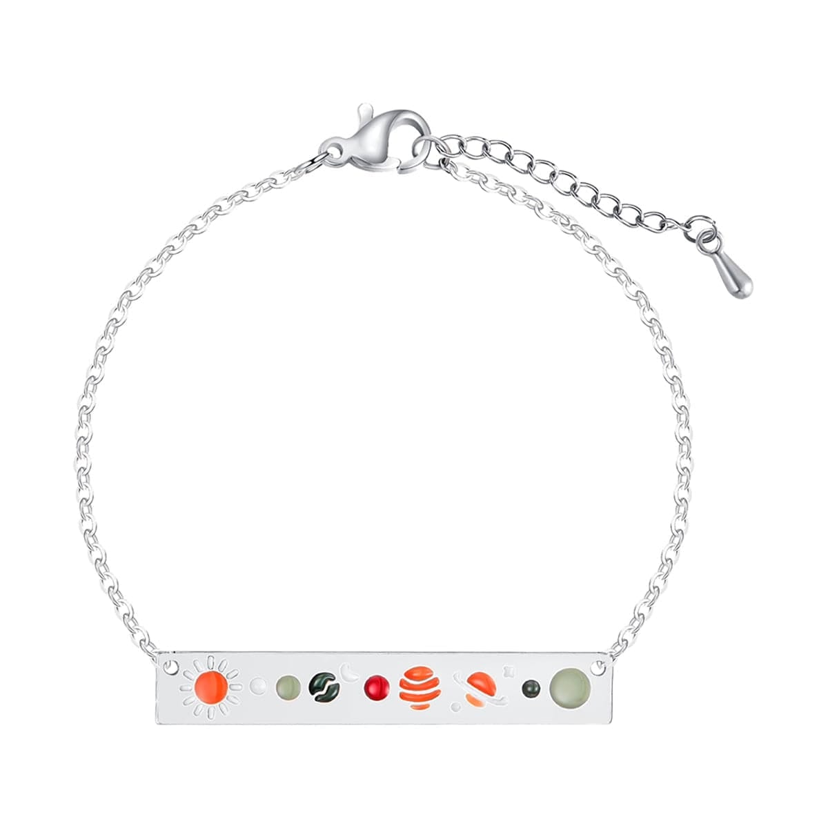 Orange & Silvertone Celestial ID Bracelet