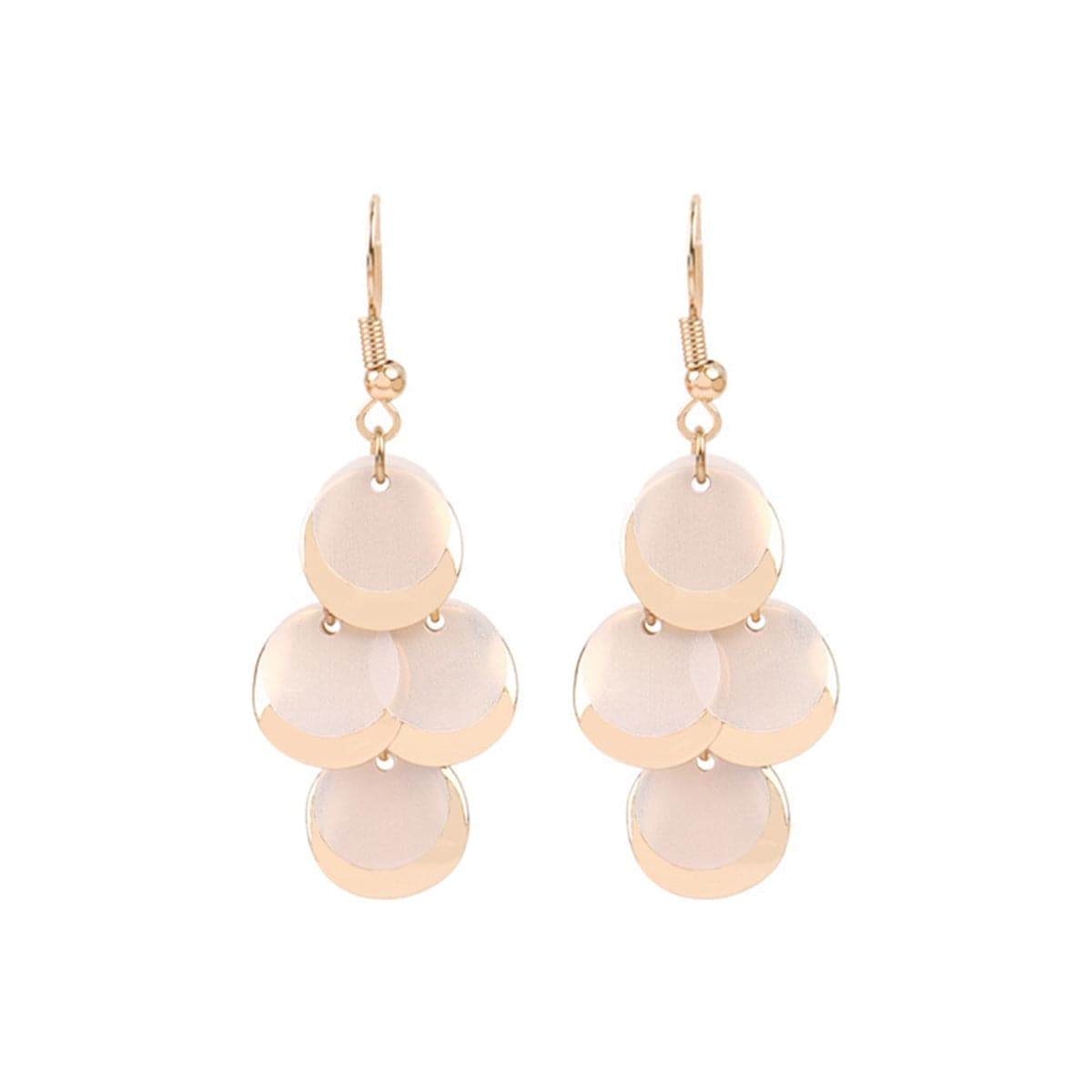 White Sequin & Goldtone Drop Earrings