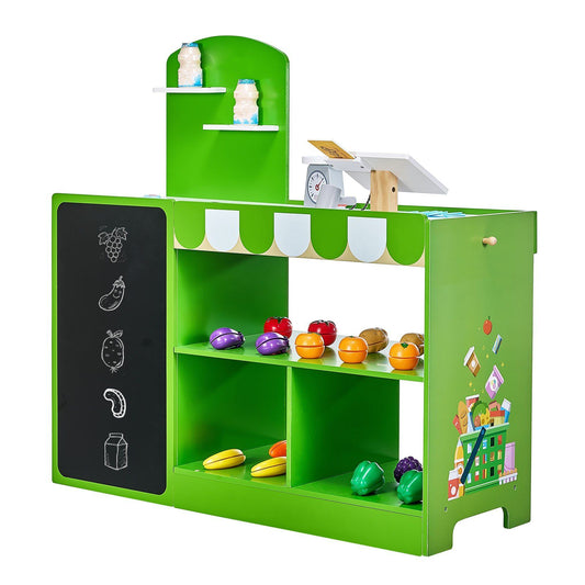 VEVOR Kids Grocery Store Playset Wooden Play Market Stand with Cash Register - Multicolor