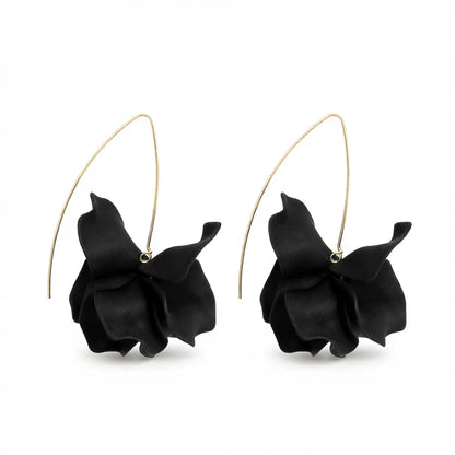 Black Acrylic & Goldtone Petals Drop Earrings