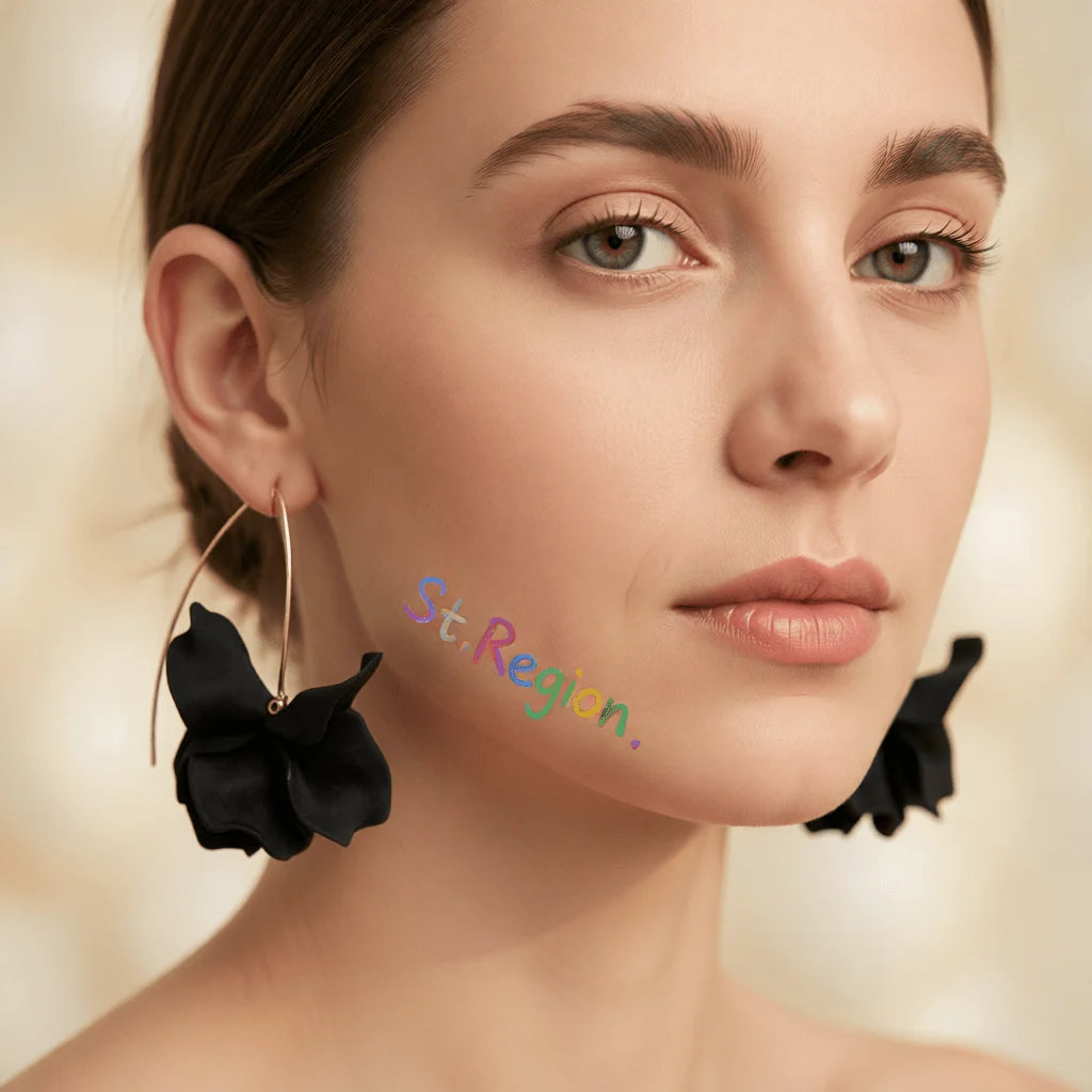Black Acrylic & Goldtone Petals Drop Earrings
