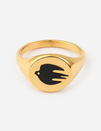 Elevated Faith Black Enamel Gold Dove Ring
