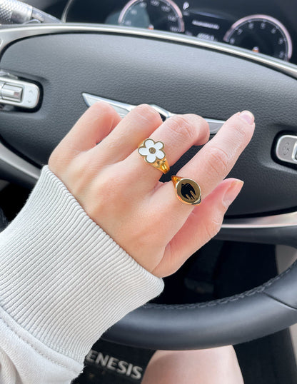 Elevated Faith Black Enamel Gold Dove Ring