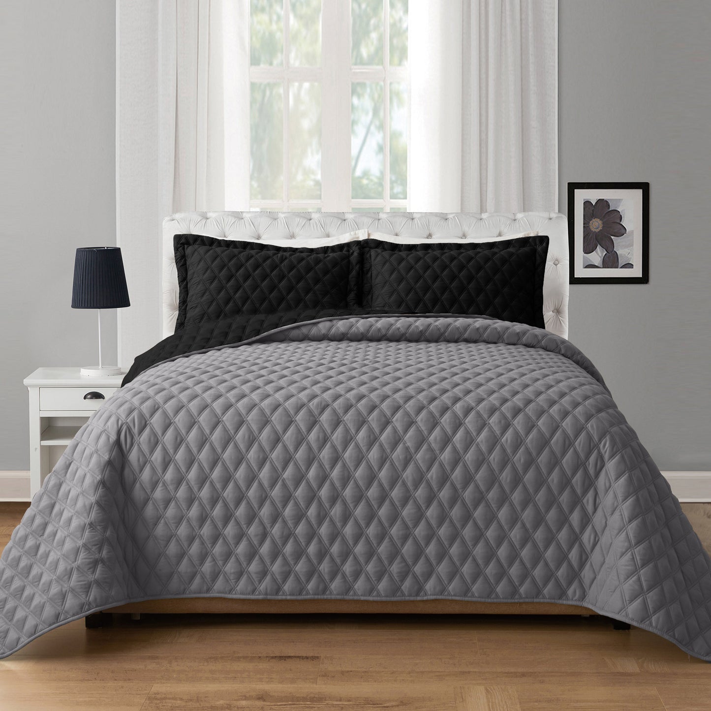 Elegant Comfort 3-Piece Diamond Quilted Reversible Bedspread Coverlet Set