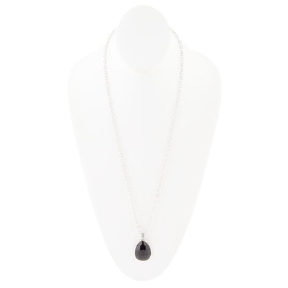 Black Onyx and Sterling Silver Teardrop Pendant Necklace
