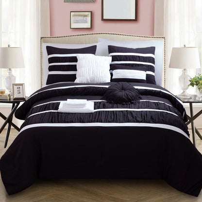 Elegant Comfort 12-Piece Isabella Pleated Ruched Ruffled Comforter Set, Includes 6-Piece Sheet Set with Double Sided Storage Pockets