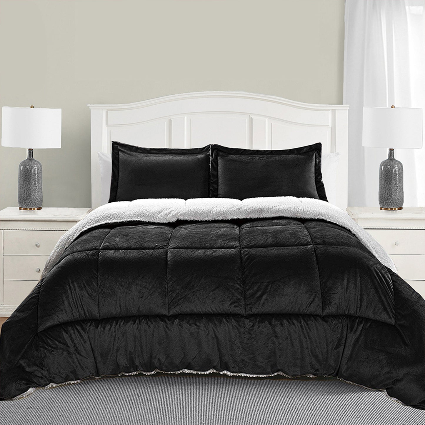 Elegant Comfort 3-Piece Micro-Suede Reversible Sherpa - Solid Color Design Comforter Set