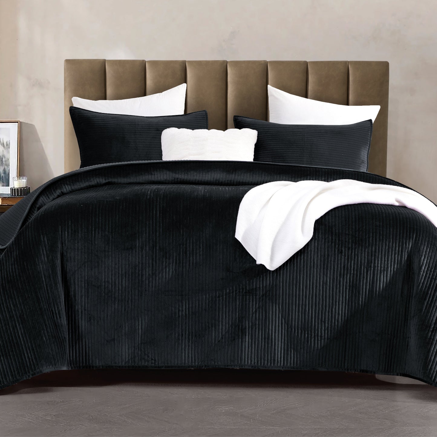 Elegant Comfort 3-Piece Velvet Corduroy Stripe Quilted Bedspread Coverlet Set