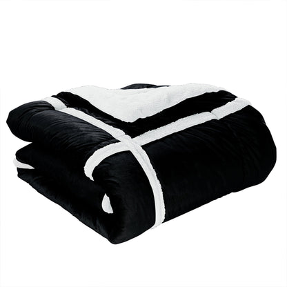 Elegant Comfort 3-Piece Stripe Micro-Suede Reversible Sherpa - Comforter Set