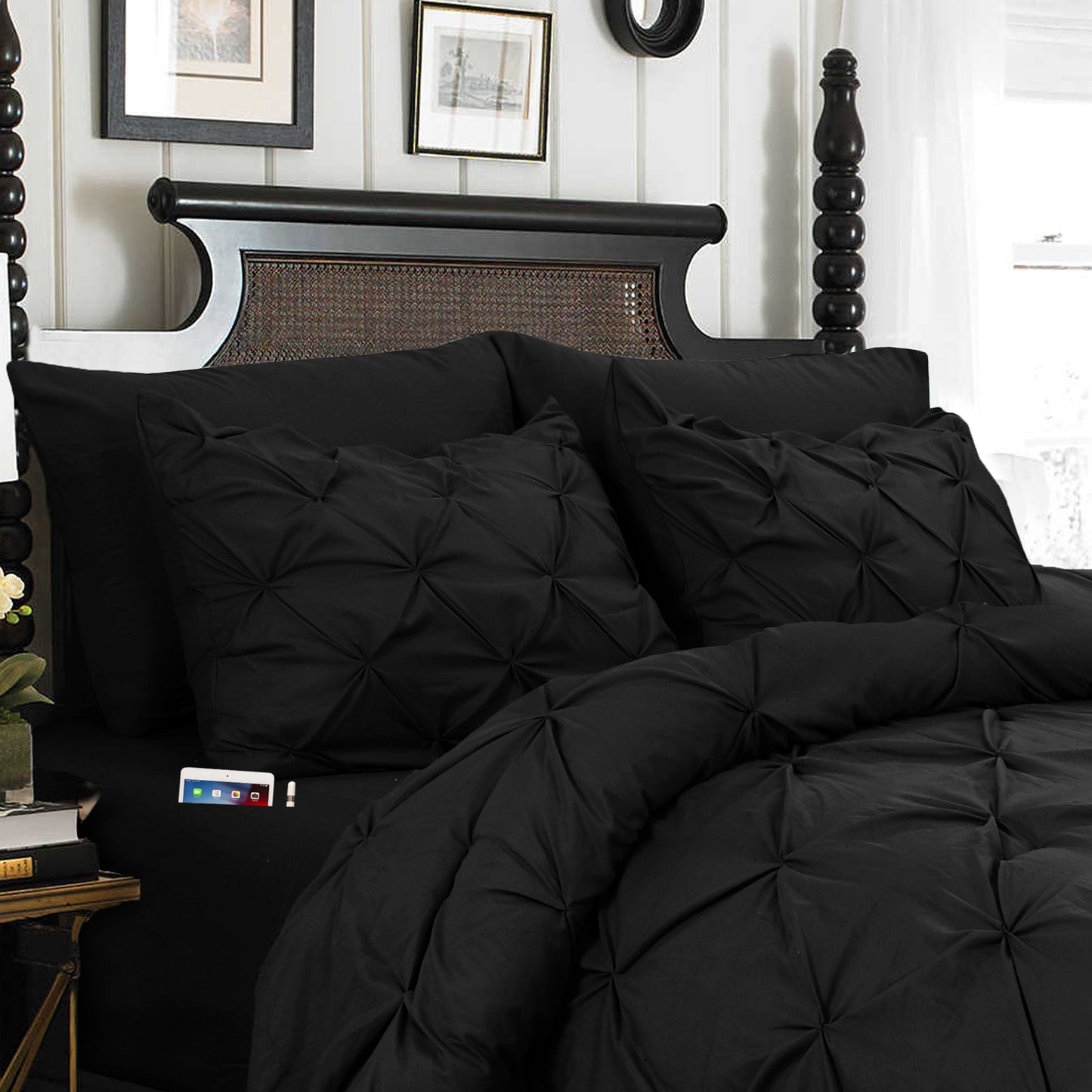 Elegant Comfort 8-Piece Pintuck Pinch Pleated Comforter Set - Includes 4-Piece Sheet Set with Double Sided Storage Pockets