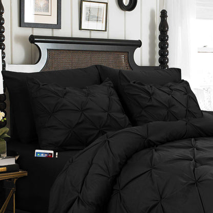 Elegant Comfort 8-Piece Pintuck Pinch Pleated Comforter Set - Includes 4-Piece Sheet Set with Double Sided Storage Pockets