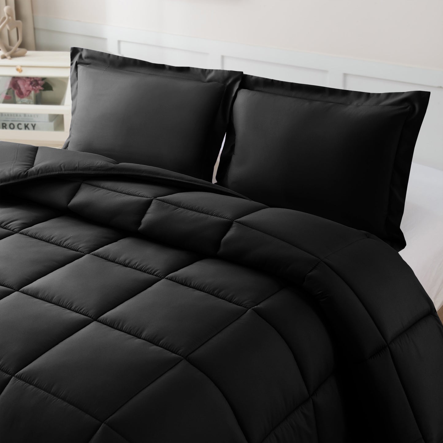 Elegant Comfort 3-Piece Box Stitched Comforter & Shams - Duvet Insert with 4 Corner Tabs