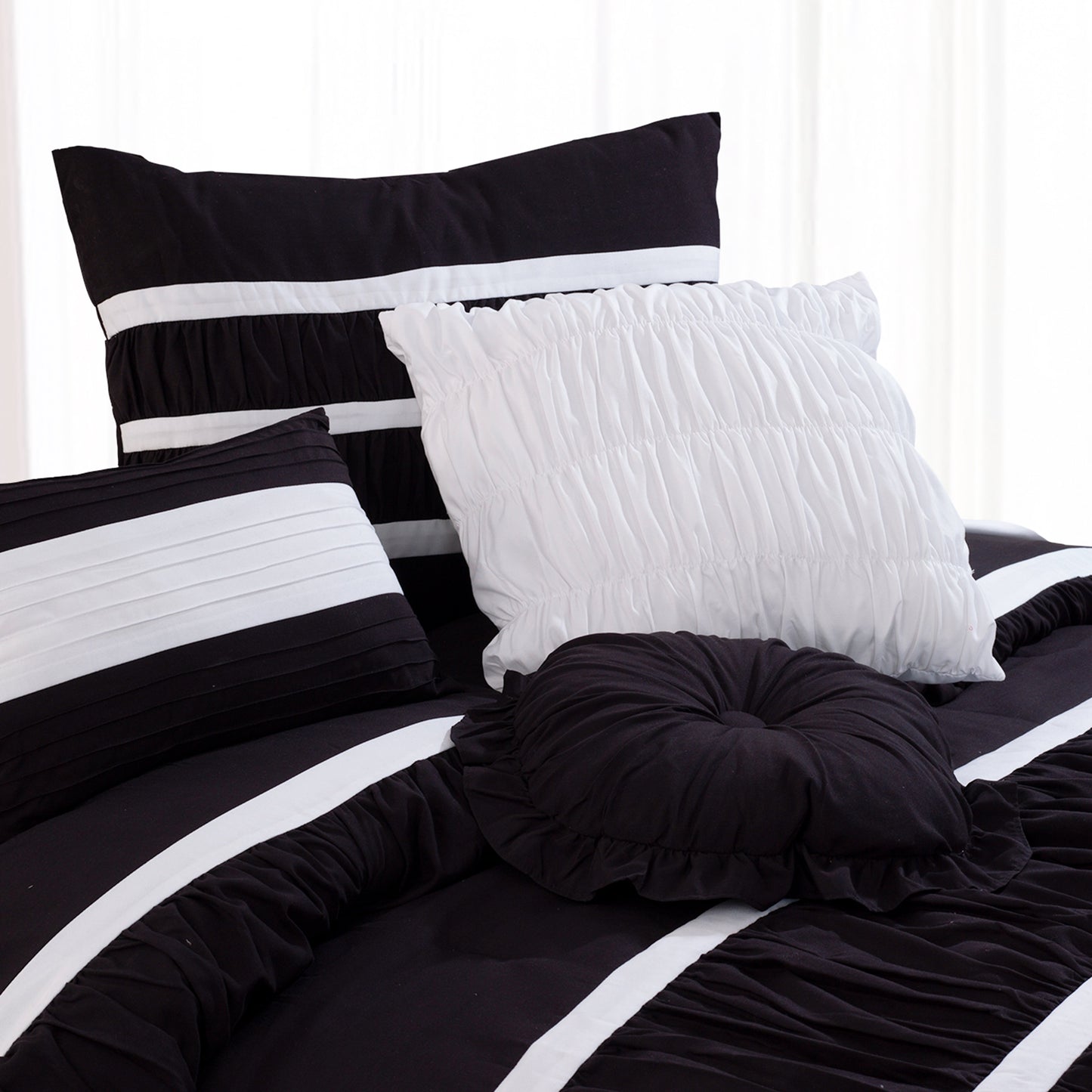 Elegant Comfort 12-Piece Isabella Pleated Ruched Ruffled Comforter Set, Includes 6-Piece Sheet Set with Double Sided Storage Pockets