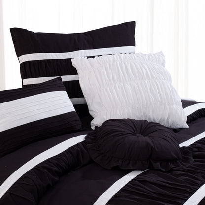 Elegant Comfort 12-Piece Isabella Pleated Ruched Ruffled Comforter Set, Includes 6-Piece Sheet Set with Double Sided Storage Pockets