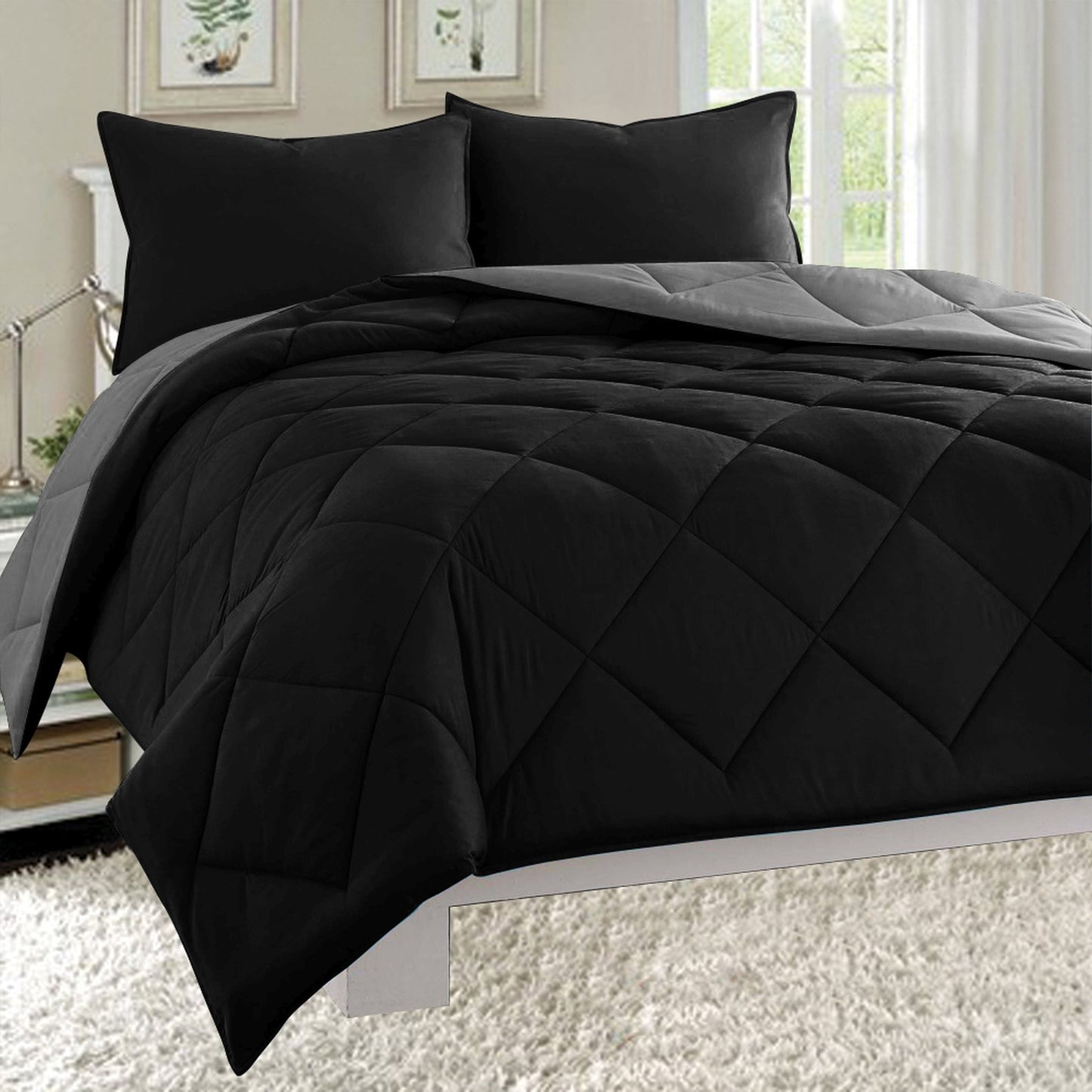 Elegant Comfort 3-Piece Reversible Diamond Stitched Comforter & Shams