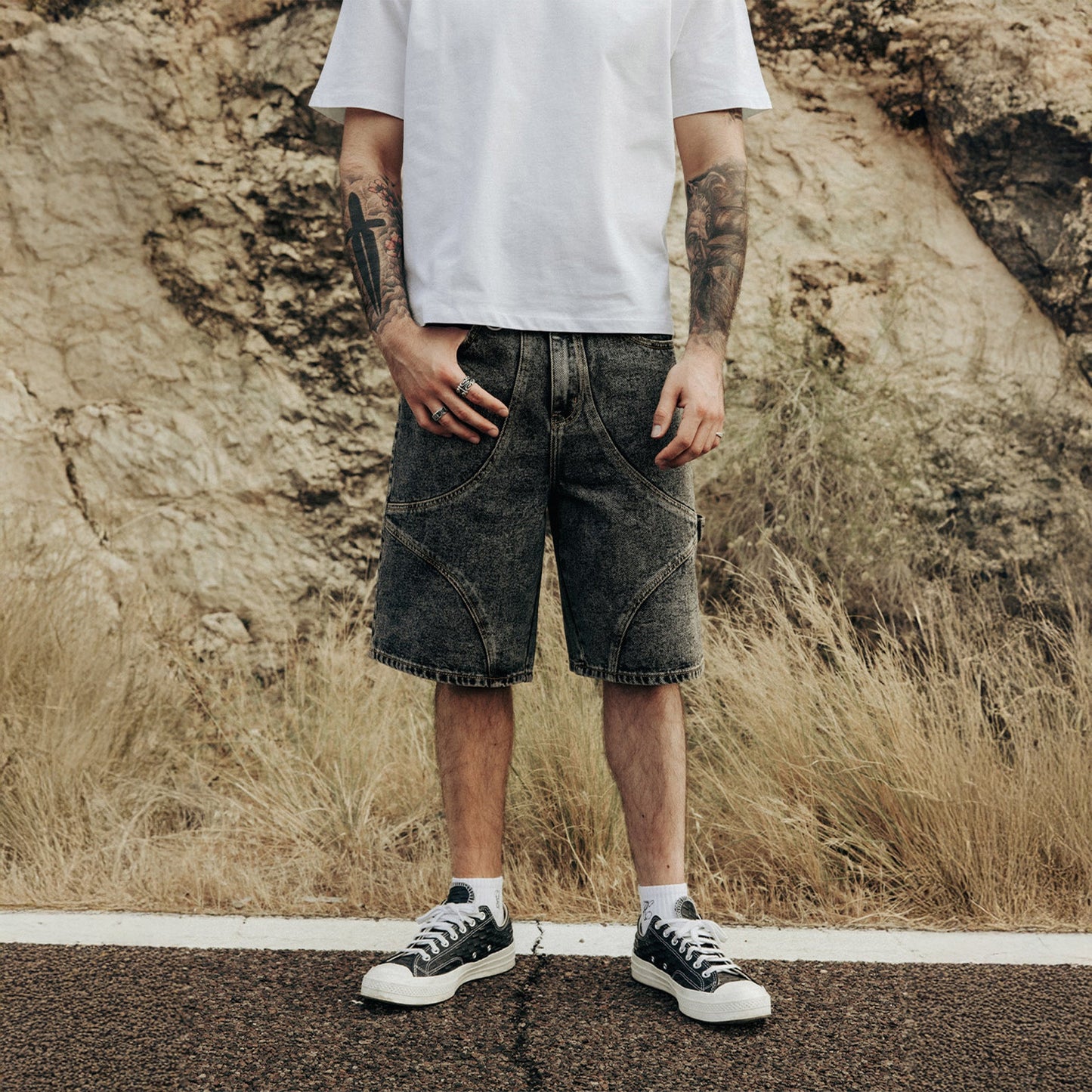 Commons Studios ‘Star’ Washed Denim Short Charcoal