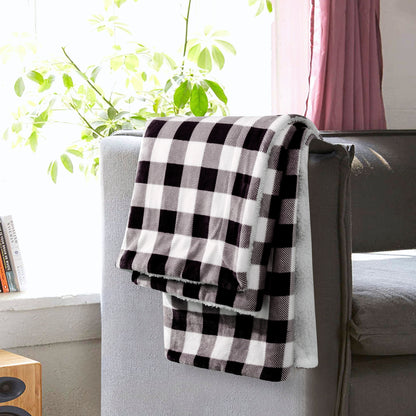 Elegant Comfort Buffalo Plaid Flannel Fleece Sherpa Throw Blanket