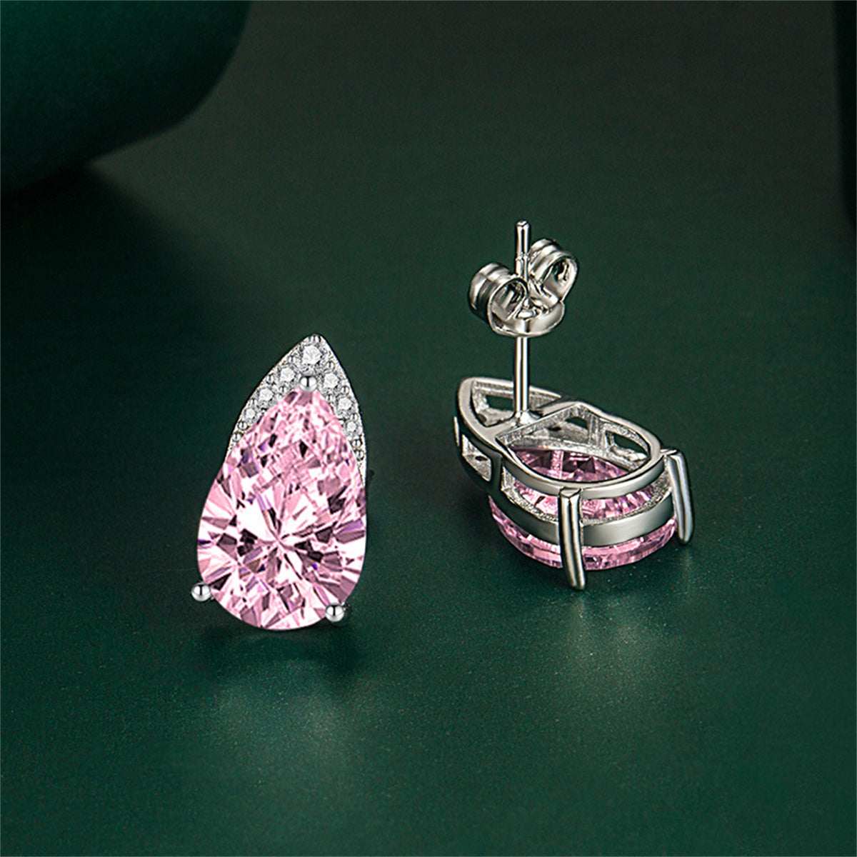 Pink Crystal & Cubic Zirconia Pear-Cut Stud Earrings
