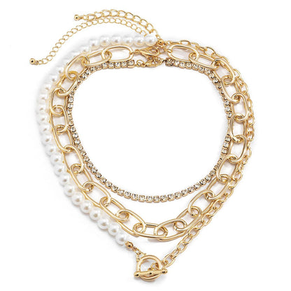 Pearl & Cubic Zirconia Goldtone Toggle Choker Necklace Set