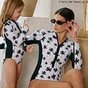 Marina West K4804 Rash Guard One Piece Swimsuit (Black Palms on White)