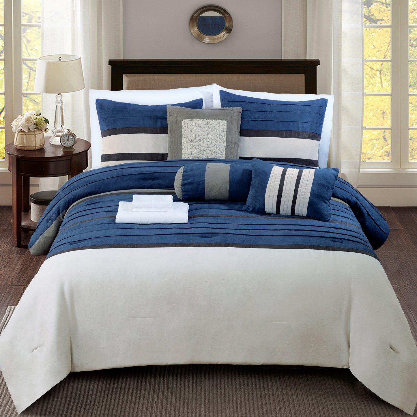 Elegant Comfort 12-Piece Cirena Micro suede Comforter Set, Includes 6-Piece Sheet Set with Double Sided Storage Pockets