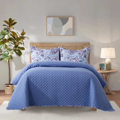 Elegant Comfort 3-Piece Paisley Quilted Reversible Bedspread Coverlet Set