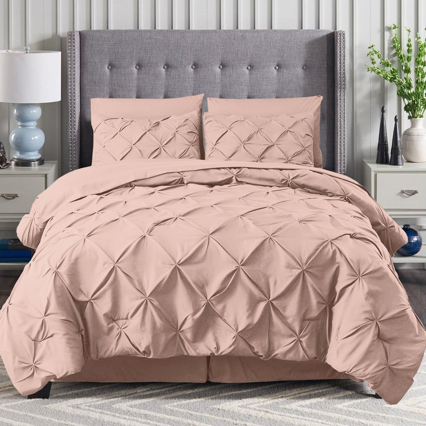 Elegant Comfort 8-Piece Pintuck Pinch Pleated Comforter Set - Includes 4-Piece Sheet Set with Double Sided Storage Pockets