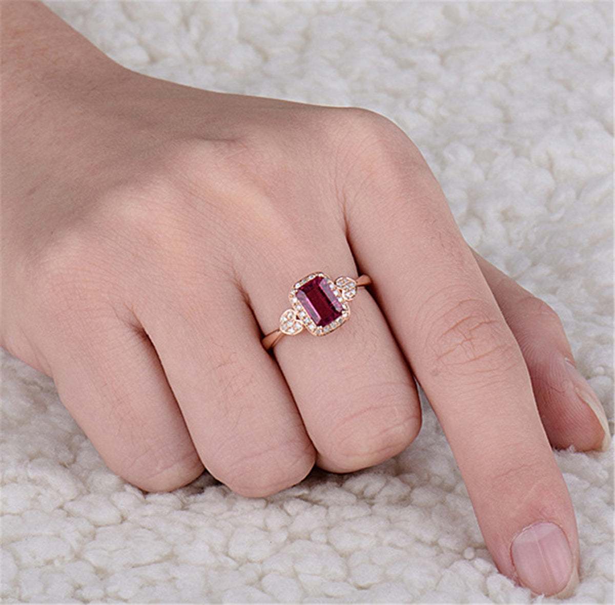 Red Cubic Zirconia & Crystal Heart Halo Ring-1