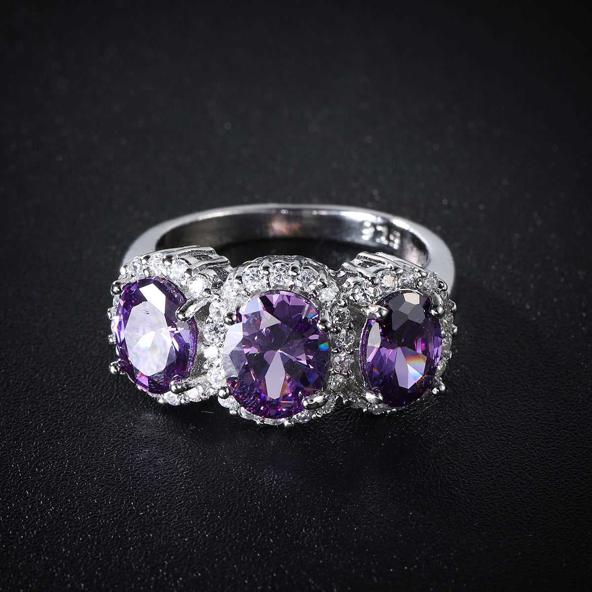 Purple Crystal & Cubic Zirconia Oval-Cut Ring