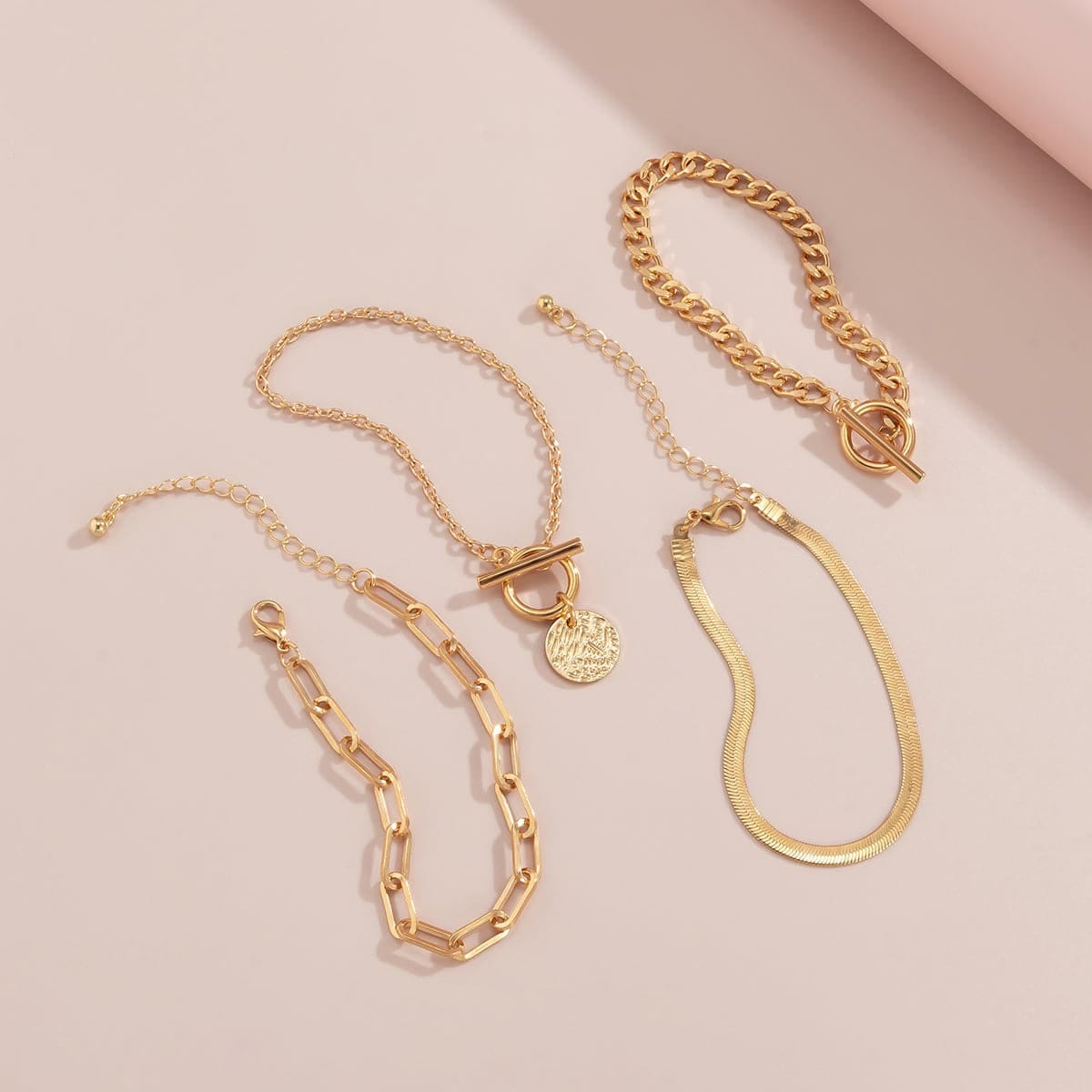 Goldtone Chain Adjustable Bracelet Set