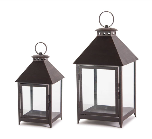 Melrose International Footed Iron Metal Lantern (Set of 2)