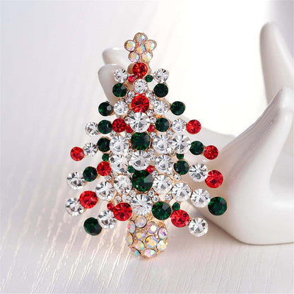 Cubic Zirconia & Goldtone Christmas Tree Brooch
