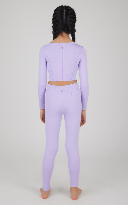Girls 2 PC Seamless Ribbed Long Sleeve Top and Legging Set