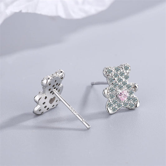 Crystal & Cubic Zirconia Heart Bear Stud Earrings
