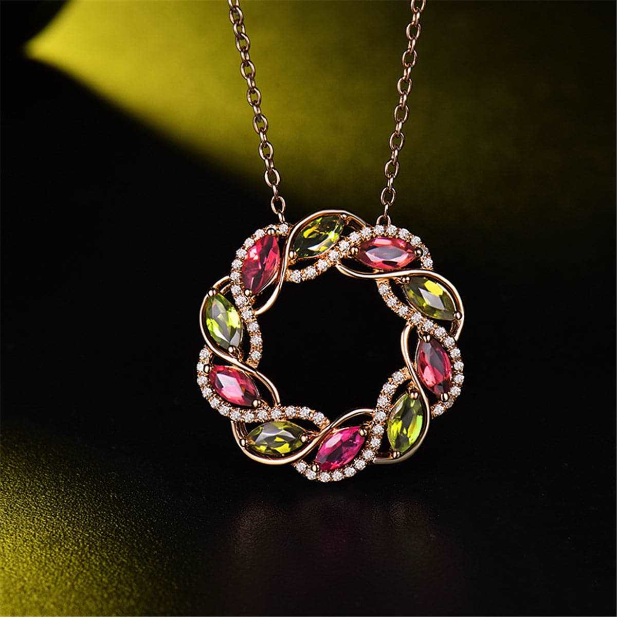 Cubic Zirconia & Rose Goldtone Floral Circle Pendant Necklace