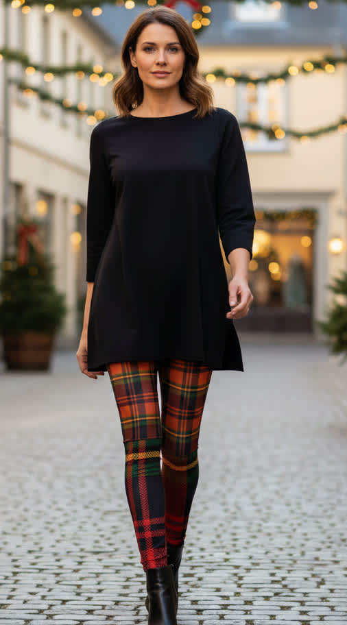 Red Plaid with Gold Holiday Print-