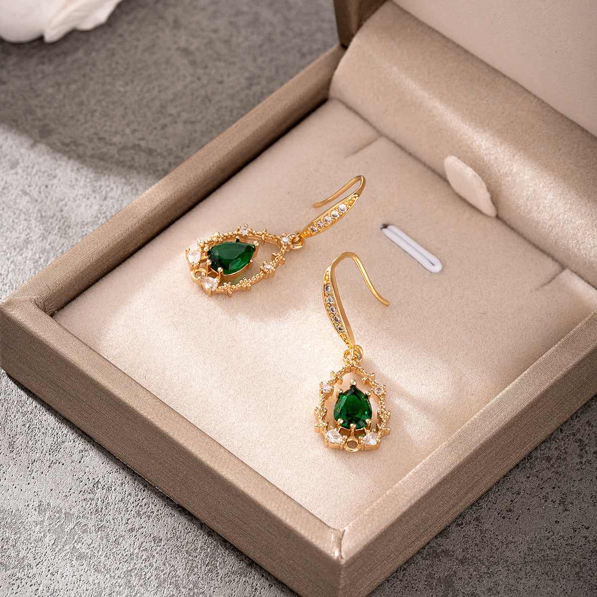 Green Crystal & Cubic Zirconia Goldtone Teardrop Hook Earrings