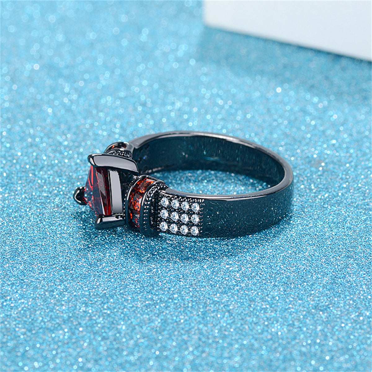 Red Crystal & Cubic Zirconia Triangle Ring-1