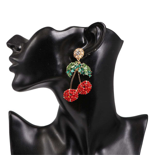 Red Crystal & Resin Goldtone Cherry Drop Earrings