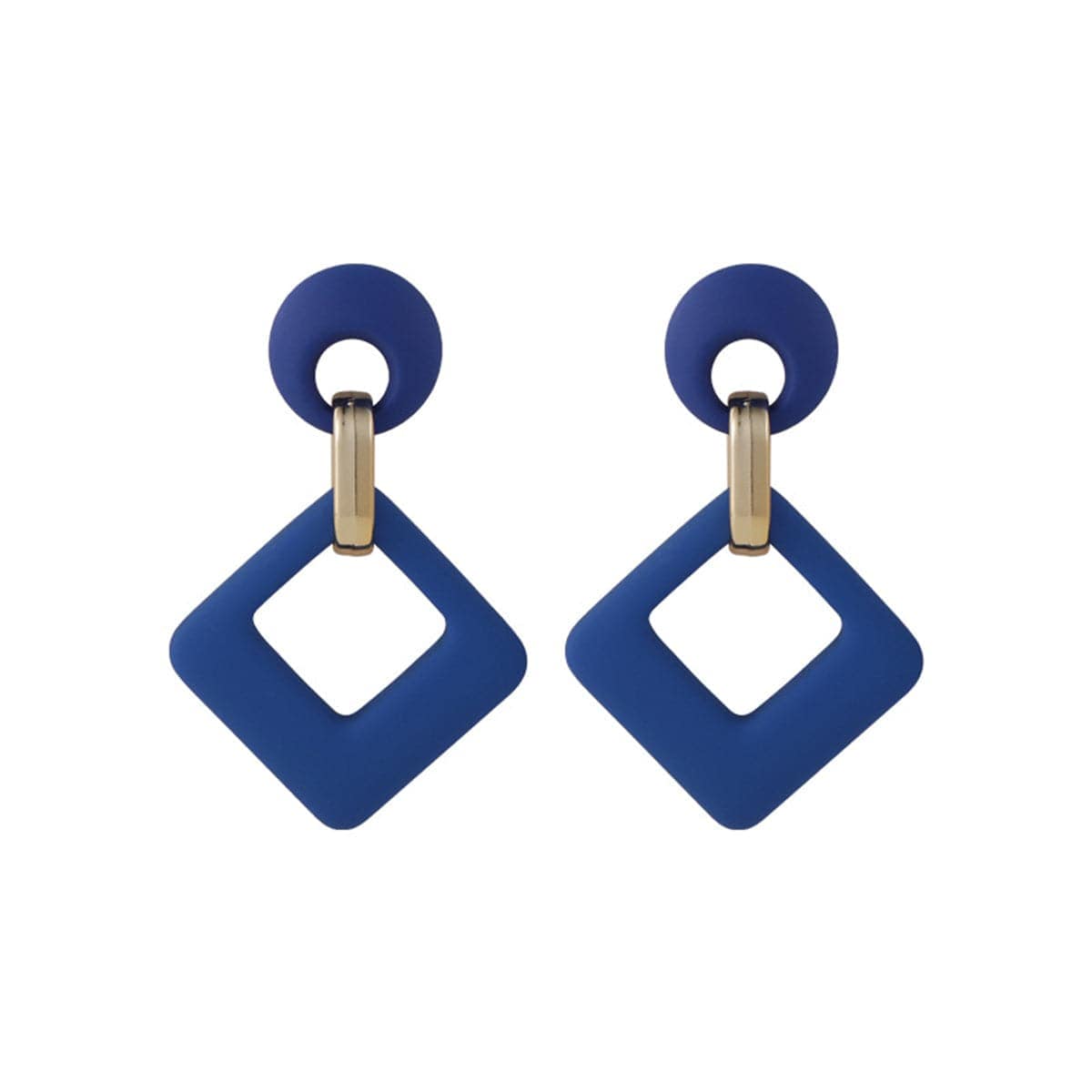 Navy Enamel & Goldtone Open Rhombus Drop Earrings