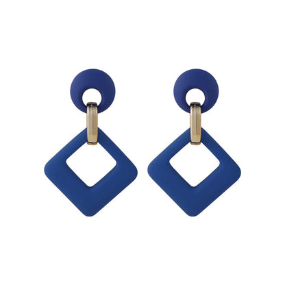 Navy Enamel & Goldtone Open Rhombus Drop Earrings