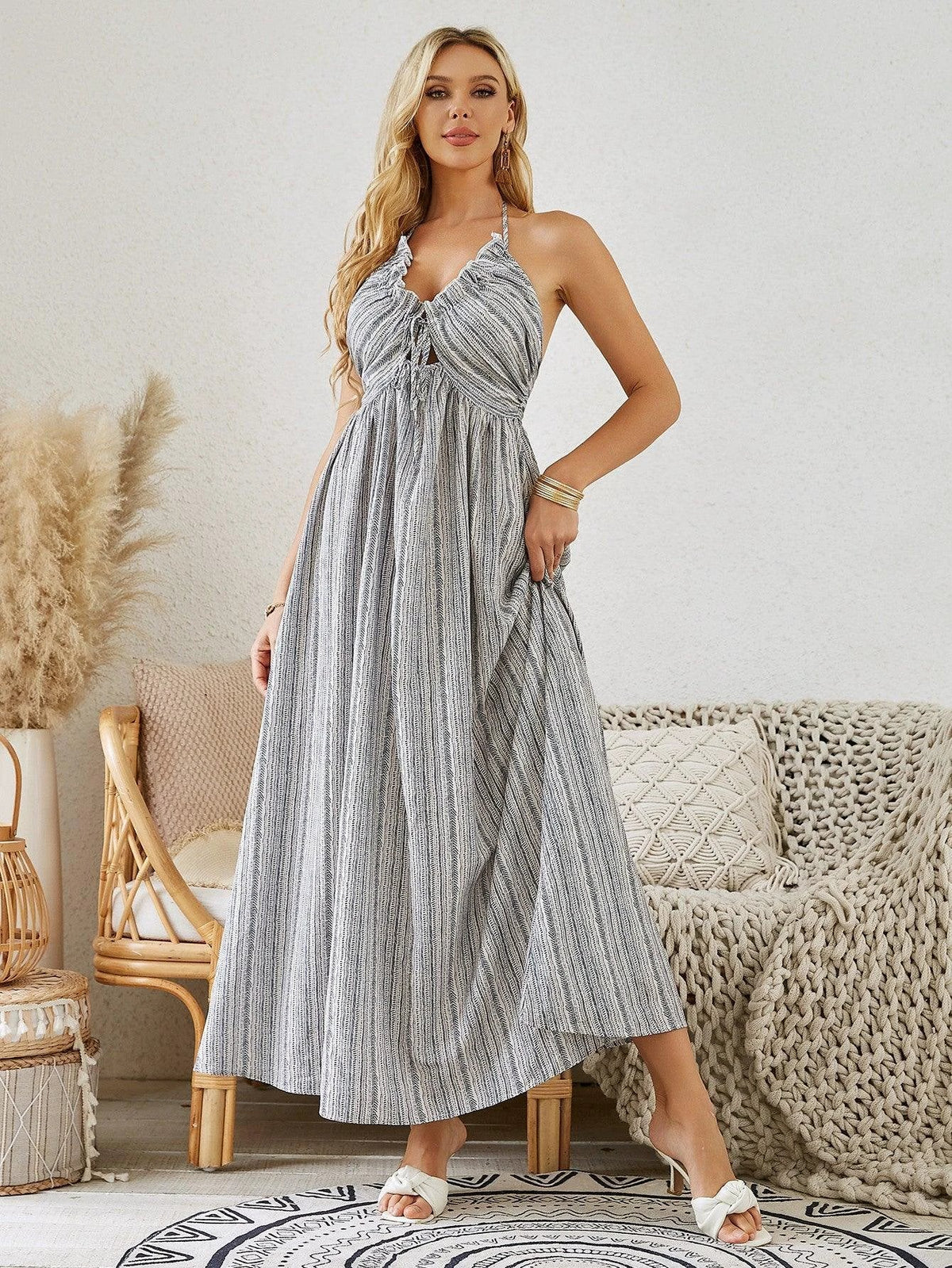 flowy sleeveless maxi dress Bohemian Halter Black Wedding Dresses For SIZE:10.5M Step into summer with Thanksgiving Gifts