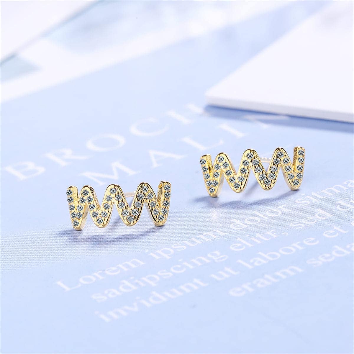 Cubic Zirconia & Goldtone Wave Stud Earrings
