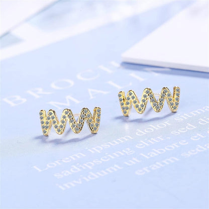 Cubic Zirconia & Goldtone Wave Stud Earrings