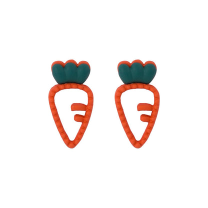 Orange Enamel & Goldtone Carrot Stud Earrings