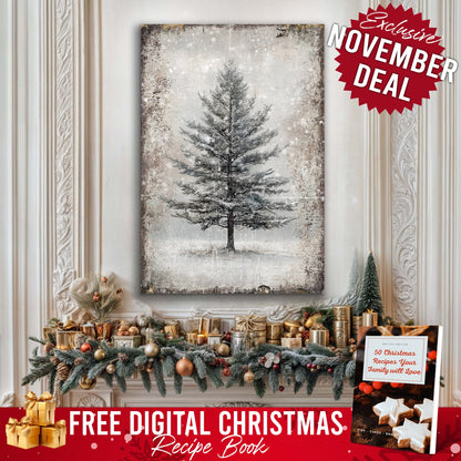Vintage Christmas Tree Wall Art with Free Christmas Recipe Book